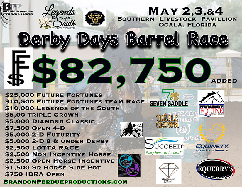 Derby Days race flyer for May 3-5 2025 in the southeastern livestock pavilion